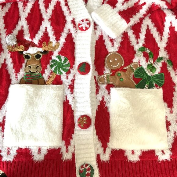 HOLIDAY CHRISTMAS BOYFRIEND OVERSIZEDCARDIGAN PARTY COSPLAY REINDEER GINGERBREAD - Picture 6 of 11